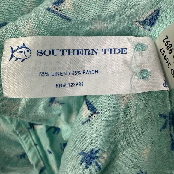 Southern Tide Shirt Mens Medium Seascape Print Linen Blend Hawaiian Resort Vaca - Picture 5 of 10